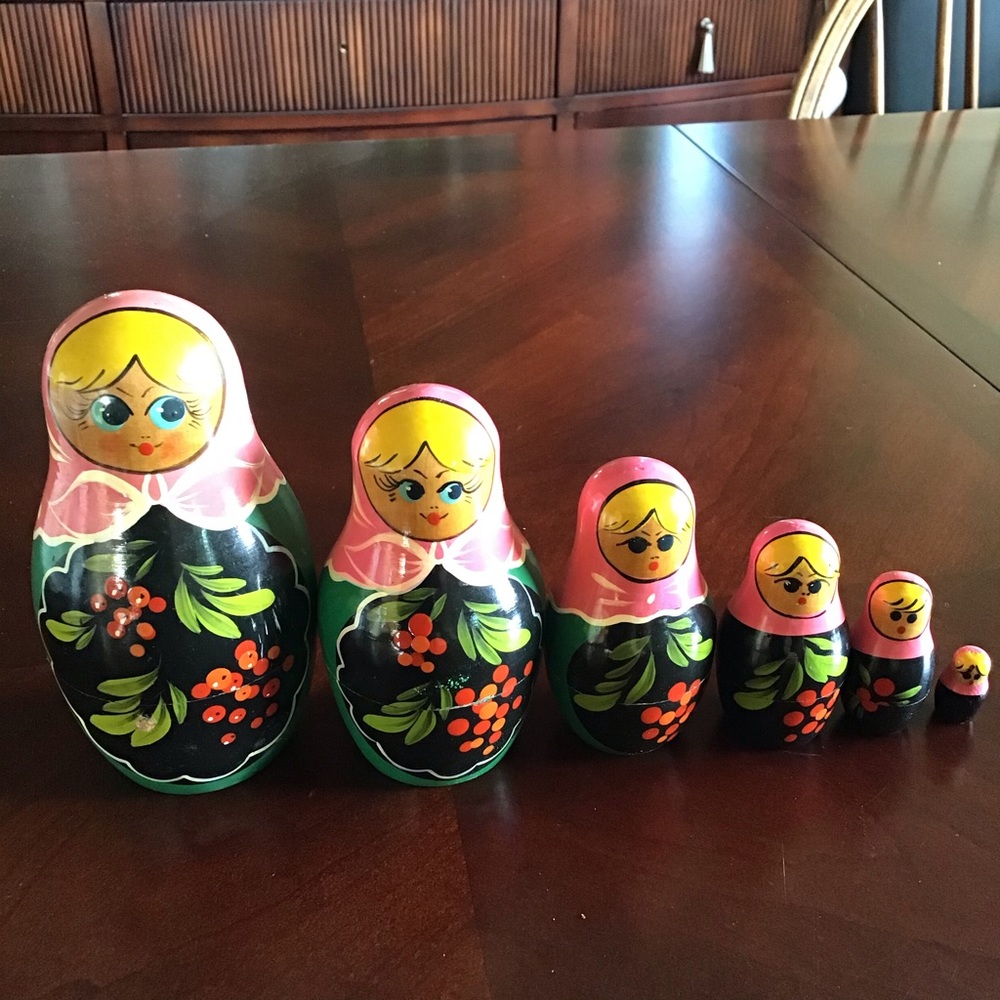 FINAL SALE Vintage Russian Wooden Handpainted Nesting Dolls